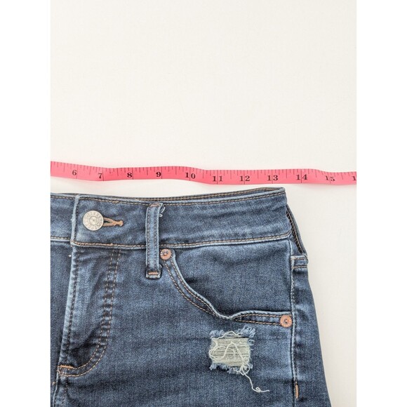 Express Curvy Skinny Mid Rise Distressed Dark Wash Jeans Size 27/27.5 2Reg - Picture 5 of 7